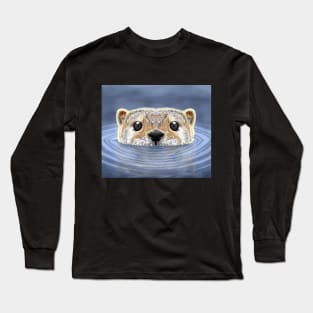 Otter with funny face classic swimming on water Long Sleeve T-Shirt